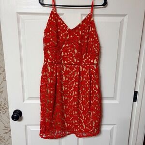 Charlotte Russe Red Floral Lace Mini Dress V-Neck Adjustable Straps Size L